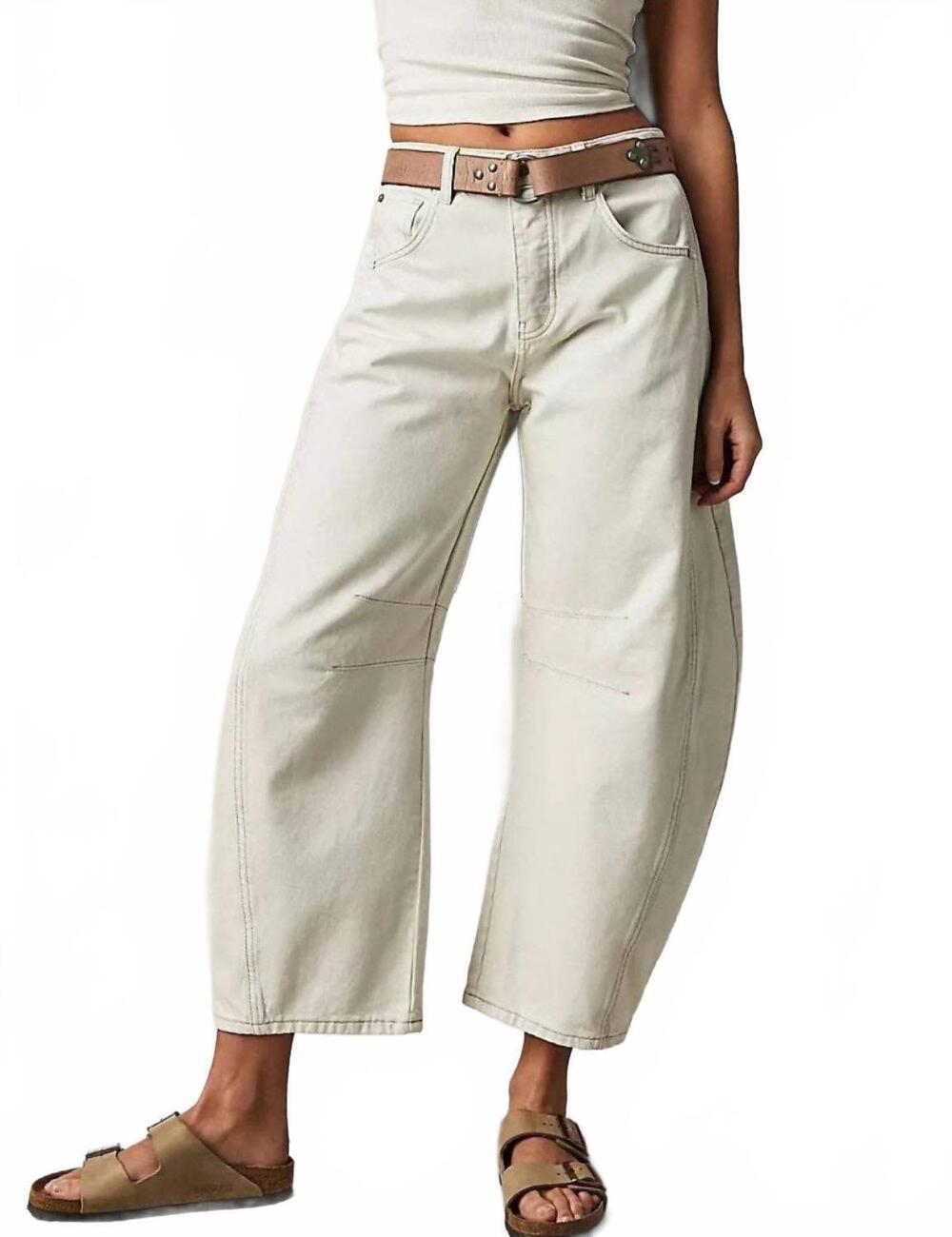 NEW DIPPED SHOP women's mid rise loose barrel jeans in white